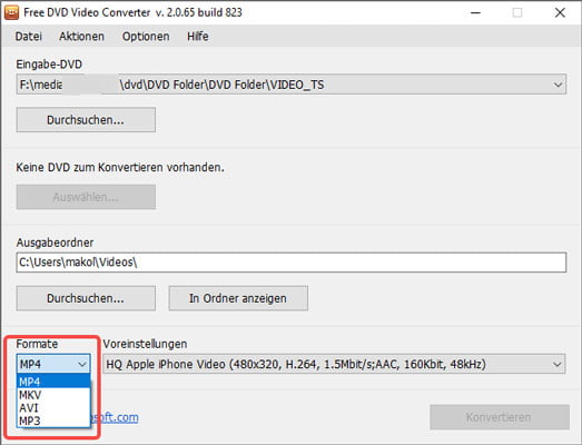 MP4 als Ausgabeformat einstellen