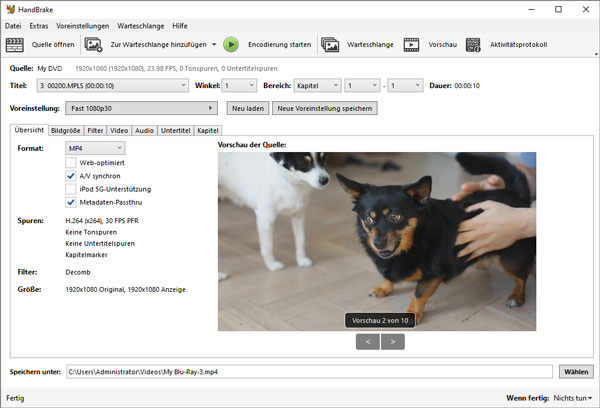 DVD in TS umwandeln mit HandBrake
