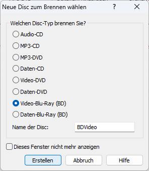 Video-Blu-ray in Express Burn wählen