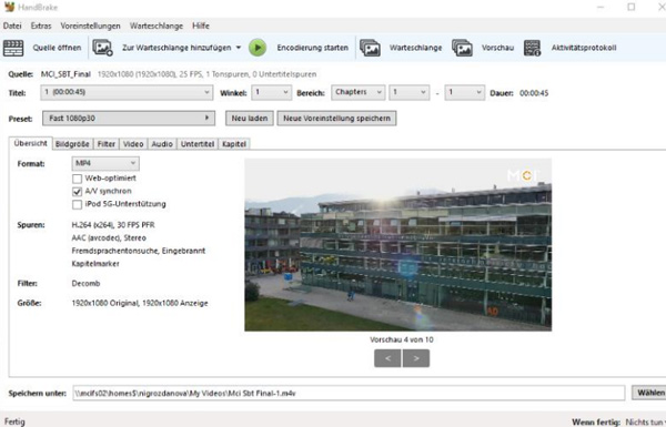Video-Datei auf Handbrake laden