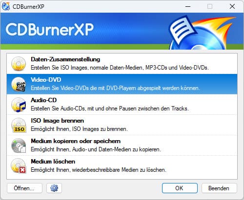 Video-DVD in CDBurenerXP wählen