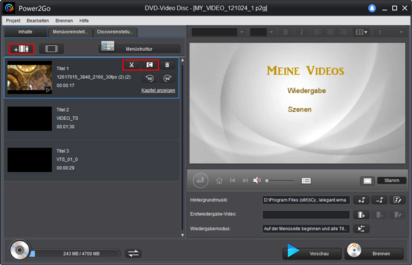Videos auf Cyberlink Power2Go laden