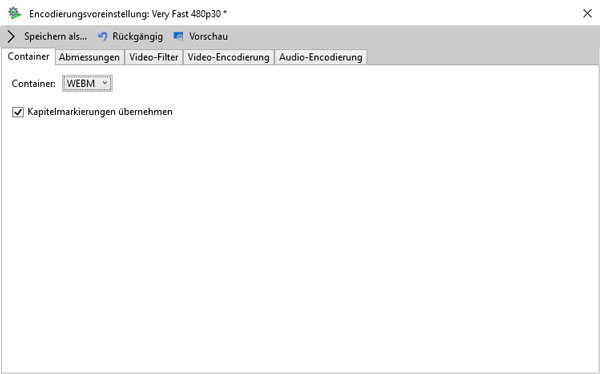 WebM in VidCoder auswählen