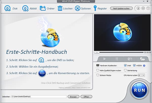 Oberfläche von WinX DVD Ripper