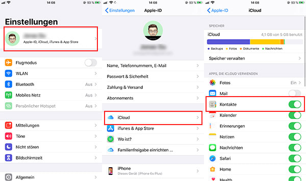 iPhone Kontakte in iCloud sichern