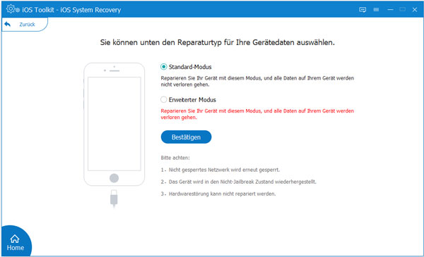 iOS Reparaturmodus auswählen