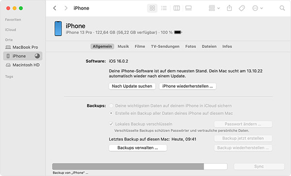 Backup mit Finder erstellen