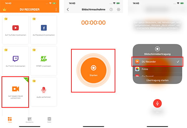 Bildschirm aufnahmen mit DU Recorder