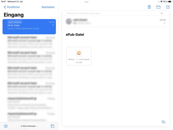 ePub per E-Mail auf iPad übertragen