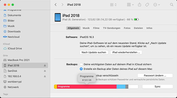 iPad mit Finder löschen