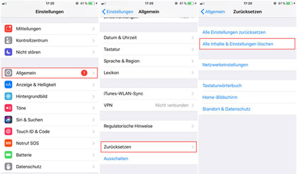 iPhone alle Inhalte & Einstellungen löschen