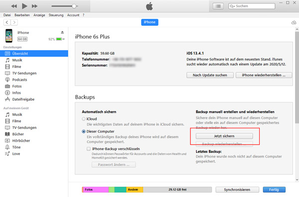 iPhone Backup erstellen mit iTunes