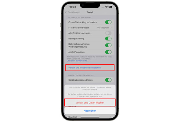 iPhone-Cookies direkt löschen