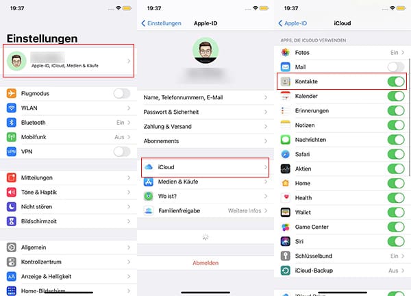 iPhone-Kontakte über iCloud synchronisieren