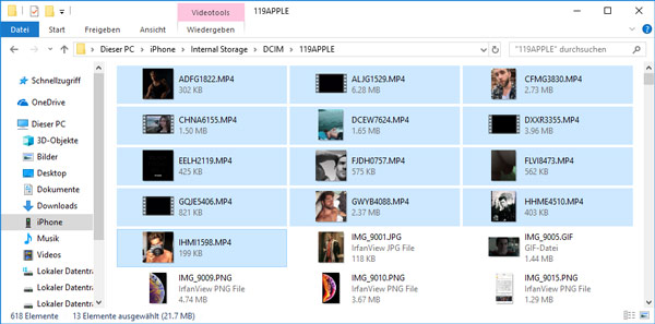 Videos vom iPhone auf PC kopieren über Windows Explorer