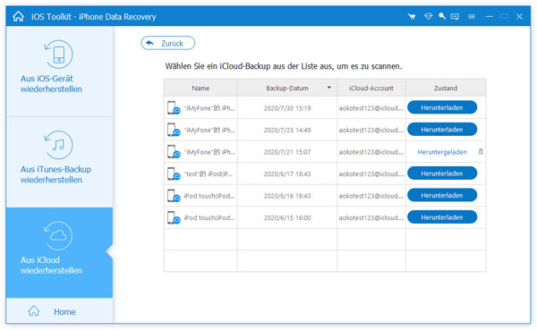 iCloud-Backup auswählen