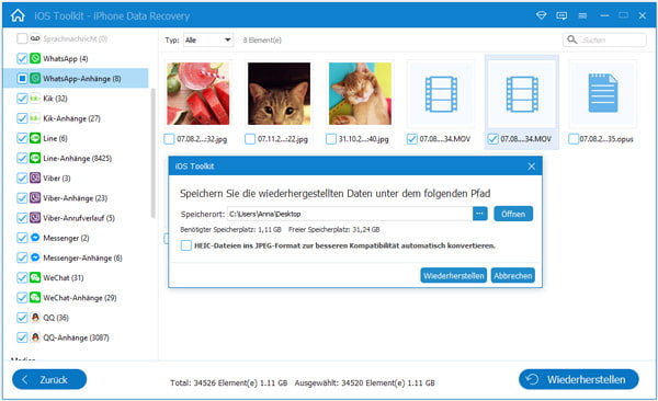WhatsApp Videos aus iTunes-Backup wiederherstellen