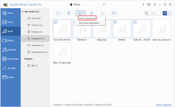 Musik vom iPhone auf PC exportieren