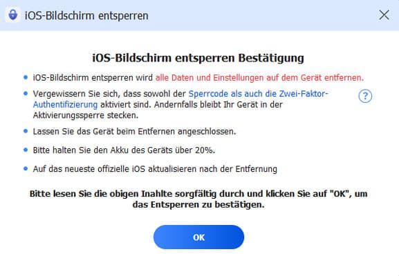 Das Entsperren bestätigen