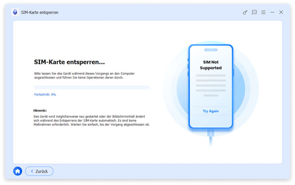 Mit der Entsperrung der SIM-Karte beginnen