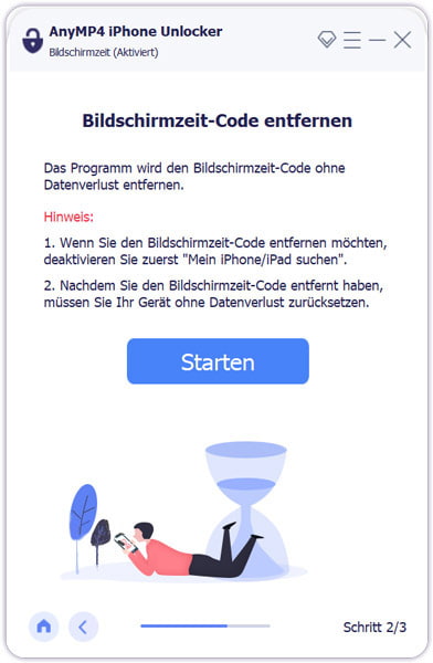 Bildschirmzeit-Code entfernen starten