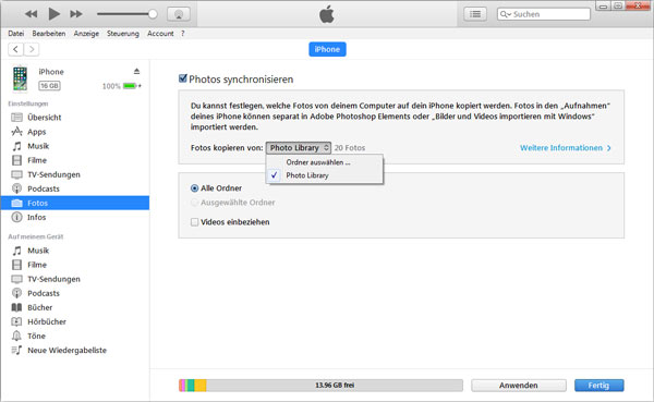 Mit iTunes Bilder vom PC auf iPhone übertragen