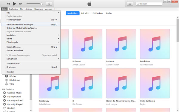 Dateien zur iTunes-Mediathek hinzufügen