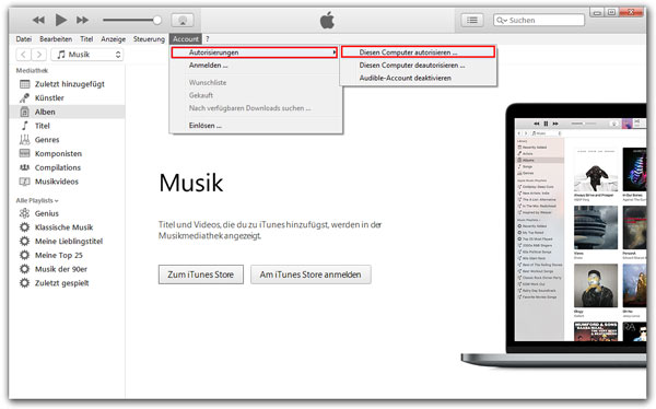 In iTunes diesen Computer autorisieren