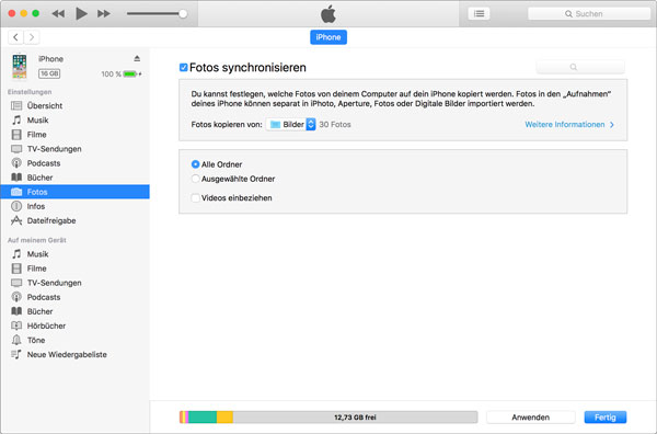 Fotos von Mac auf iPhone mit iTunes übertragen