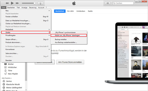 Gekaufte Musik vom iPhone auf PC exportieren