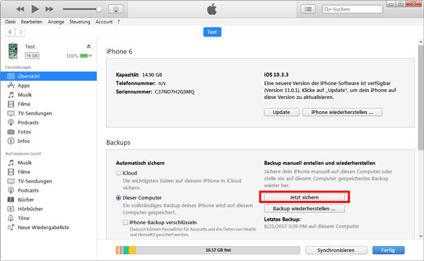 iPhone Daten sichern mit iTunes