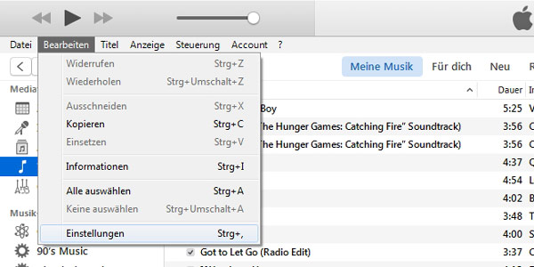 iTunes-Einstellungen öffnen