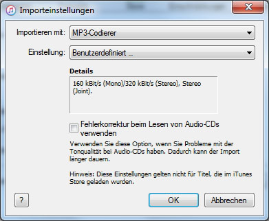 iTunes Importeinstellungen