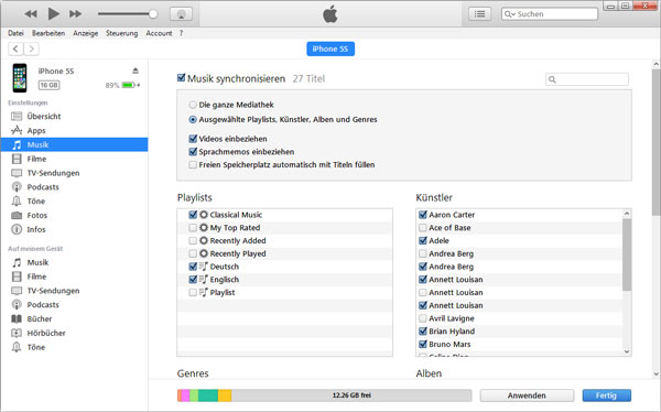 Mit iTunes Musik vom Computer auf iPhone synchronisieren