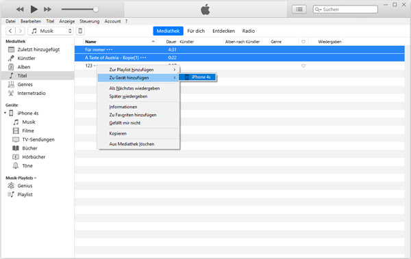 Musik von iTunes auf iPhone übertragen