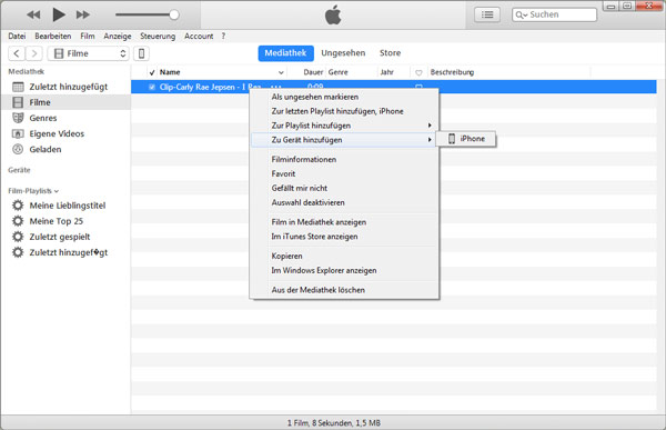 Videos vom PC auf iPhone laden mit iTunes