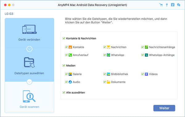 Datentypen zum Scannen wählen