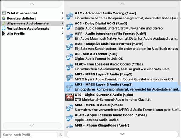 MP3 als Ausgabeformat wählen
