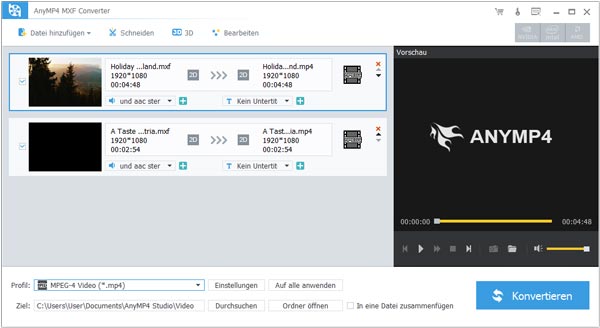 MXF-Datei in die Software importieren