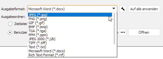 JPG als Ausgabeformat wählen