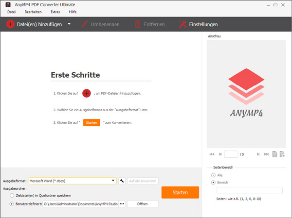 Die Startoberfläche von AnyMP4 PDF Converter Ultimate