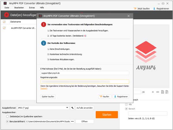 AnyMP4 PDF Converter Ultimate registrieren