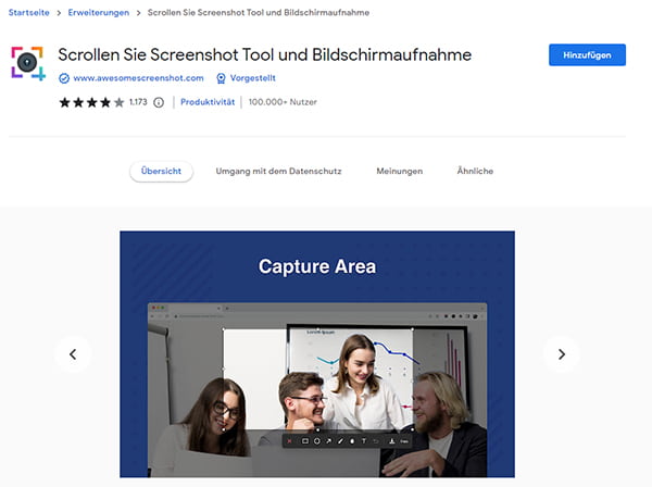 Browsererweiterung für Scrolling Screenshot