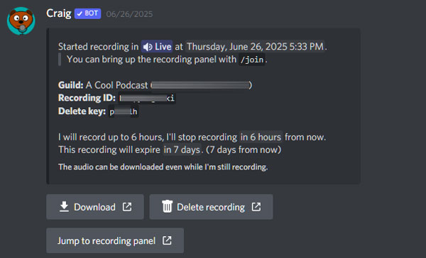 Discord aufnehmen mit Craig