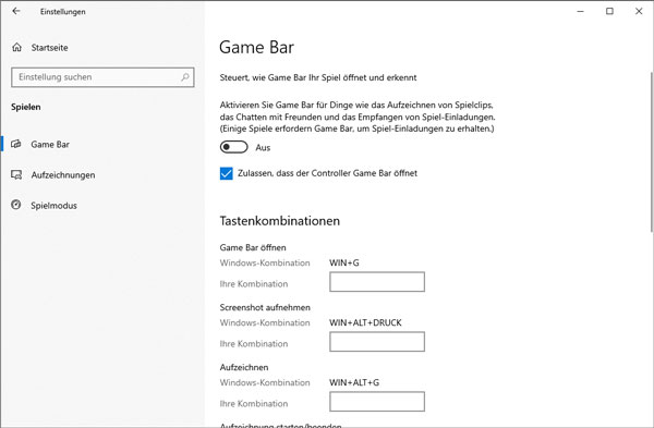 Game Bar Einstellungen anpassen