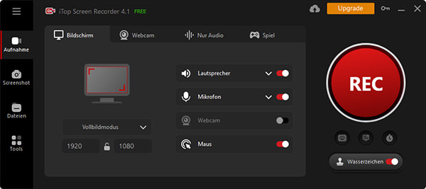 Oberfläche von iTop Screen Recorder