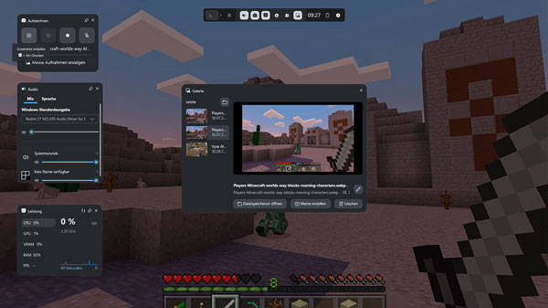 Minecraft-Screenshot machen mit Game Bar