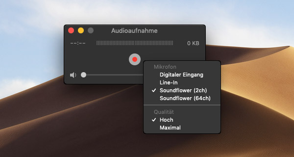 QuickTime: Audioaufnahme starten