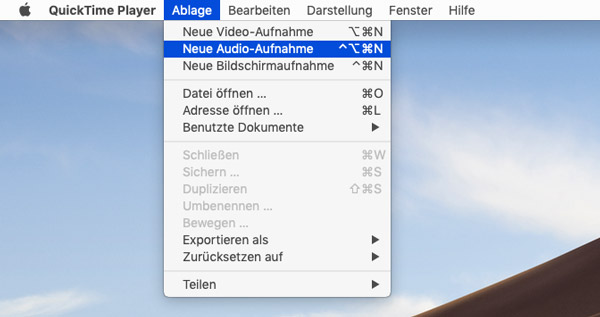 QuickTime: Neue Audioaufnahme erstellen