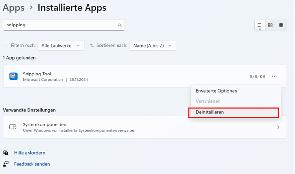 Snipping Tool deinstallieren